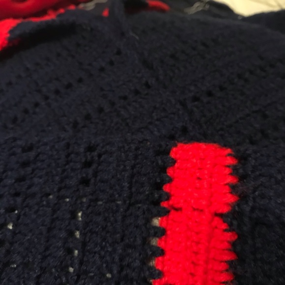 Navy Blue & Red Knit Cardigan SZ S/M - Picture 7 of 7